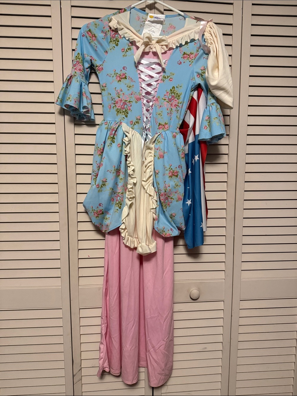 Girls Blue Floral Colonial Woman/Betsy Ross Costume Dress with Cream Ruffle